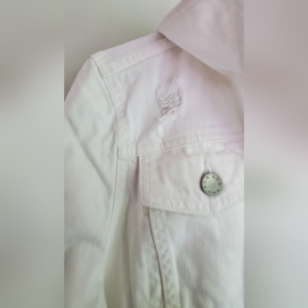 ANA Women's White Cropped Distressed Denim Jacket Size XL - Picture 6 of 8